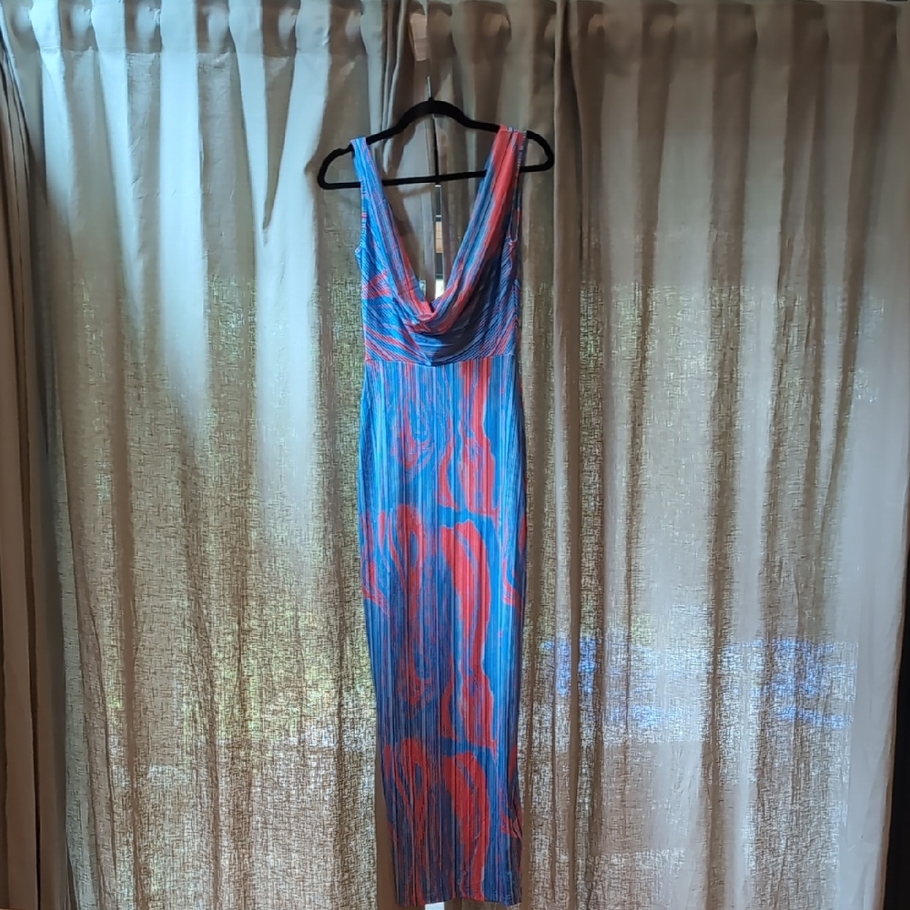 Blue and Orange Cowl neck Maxi Dress